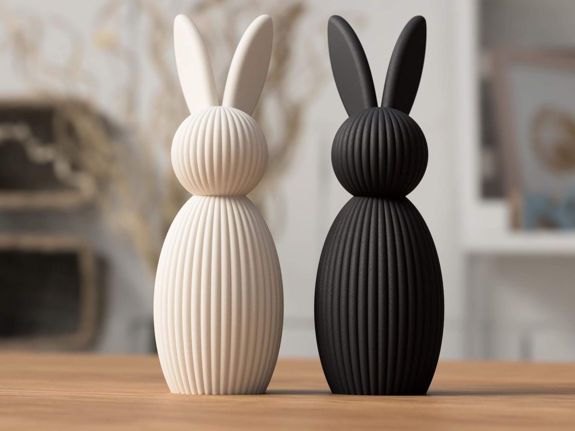 Ribbed Bunny Figurine | Modern Scandinavian Easter Decor, Rabbit Home Accent
