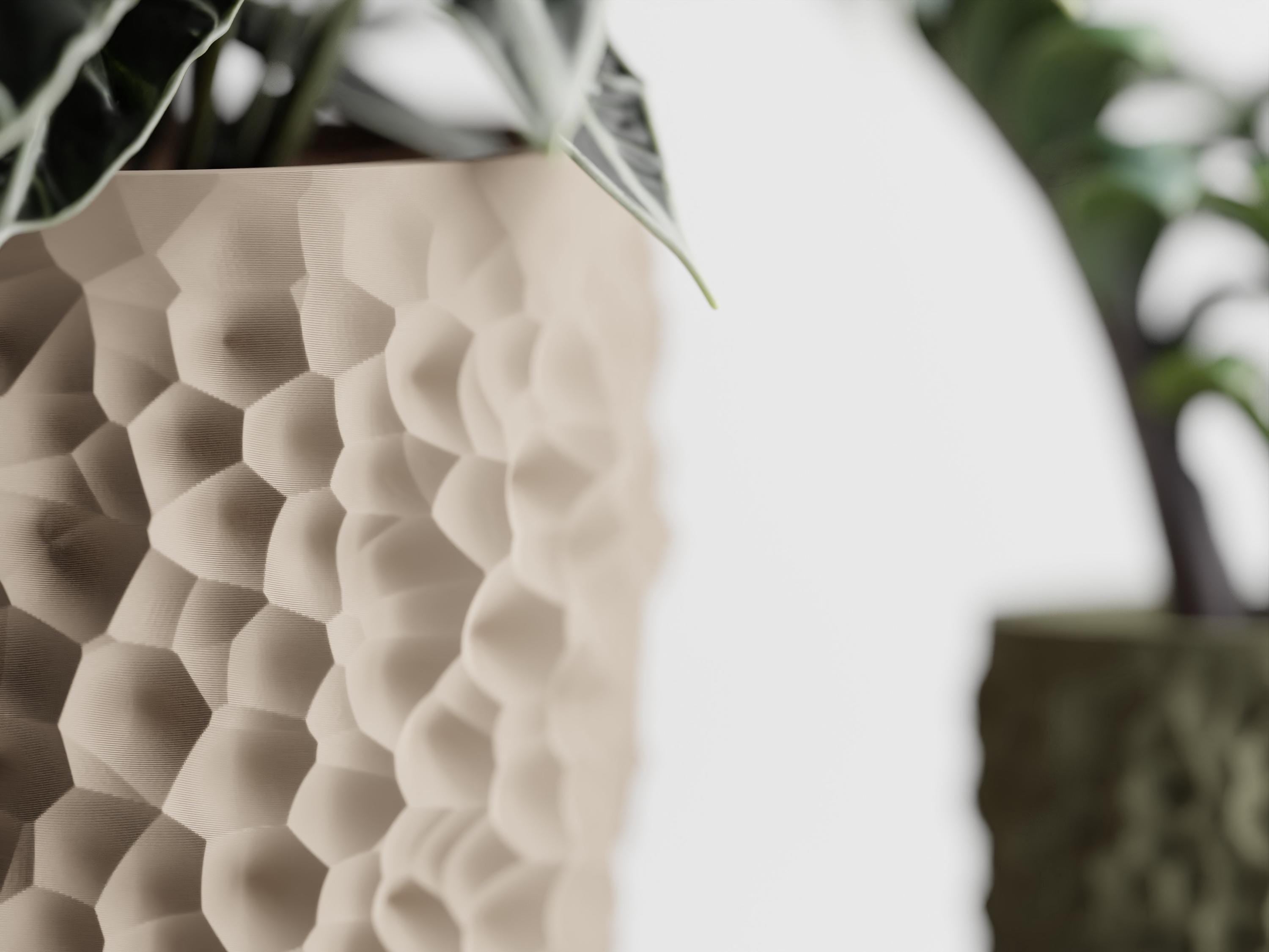 Cratera Textured Planter Pot, Stone Effect 3D Printed Plant Pot, Indoor Decorative Houseplant