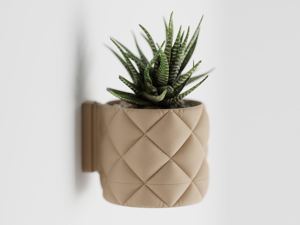 Quilted Wall Planter | Wall Mount + Drip Tray | Modern Boho Plant Decor | Inflated Fabric Pot