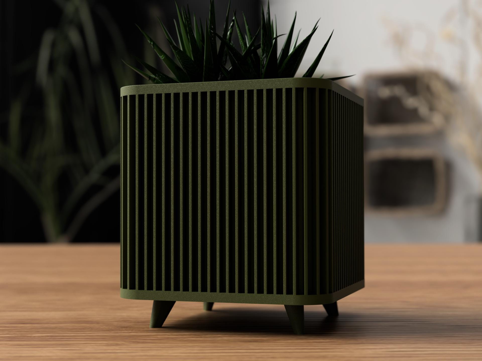 Shikaku Planter | Ribbed Square Pot with Legs, Japandi Home Decor