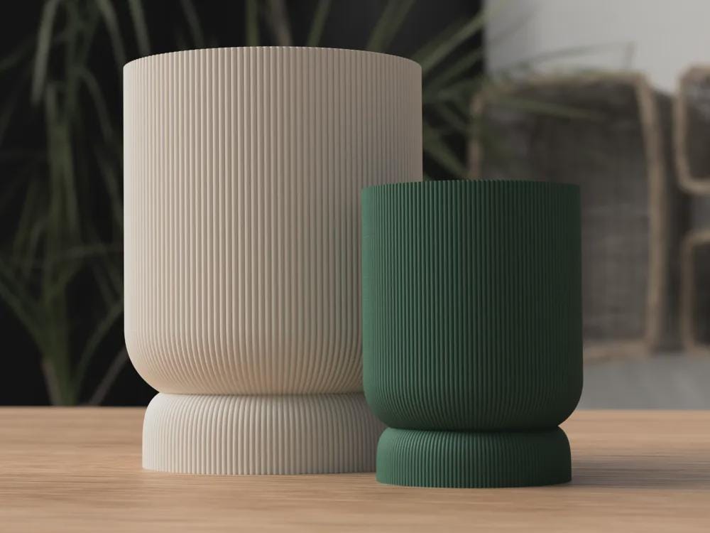 Modern Ribbed Planter with Twist-Lock Drip Tray | Contemporary Home Decor | Gift for Plant Lovers