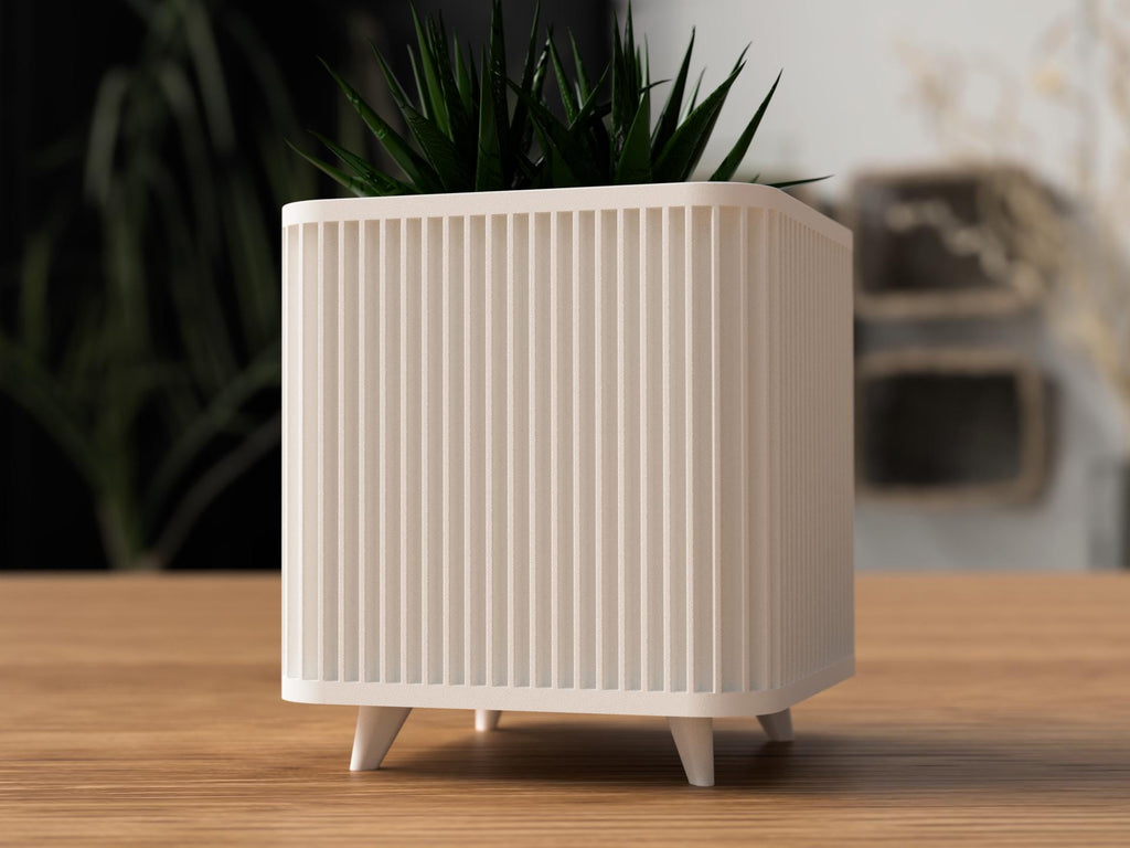 Shikaku Planter | Ribbed Square Pot with Legs, Japandi Home Decor