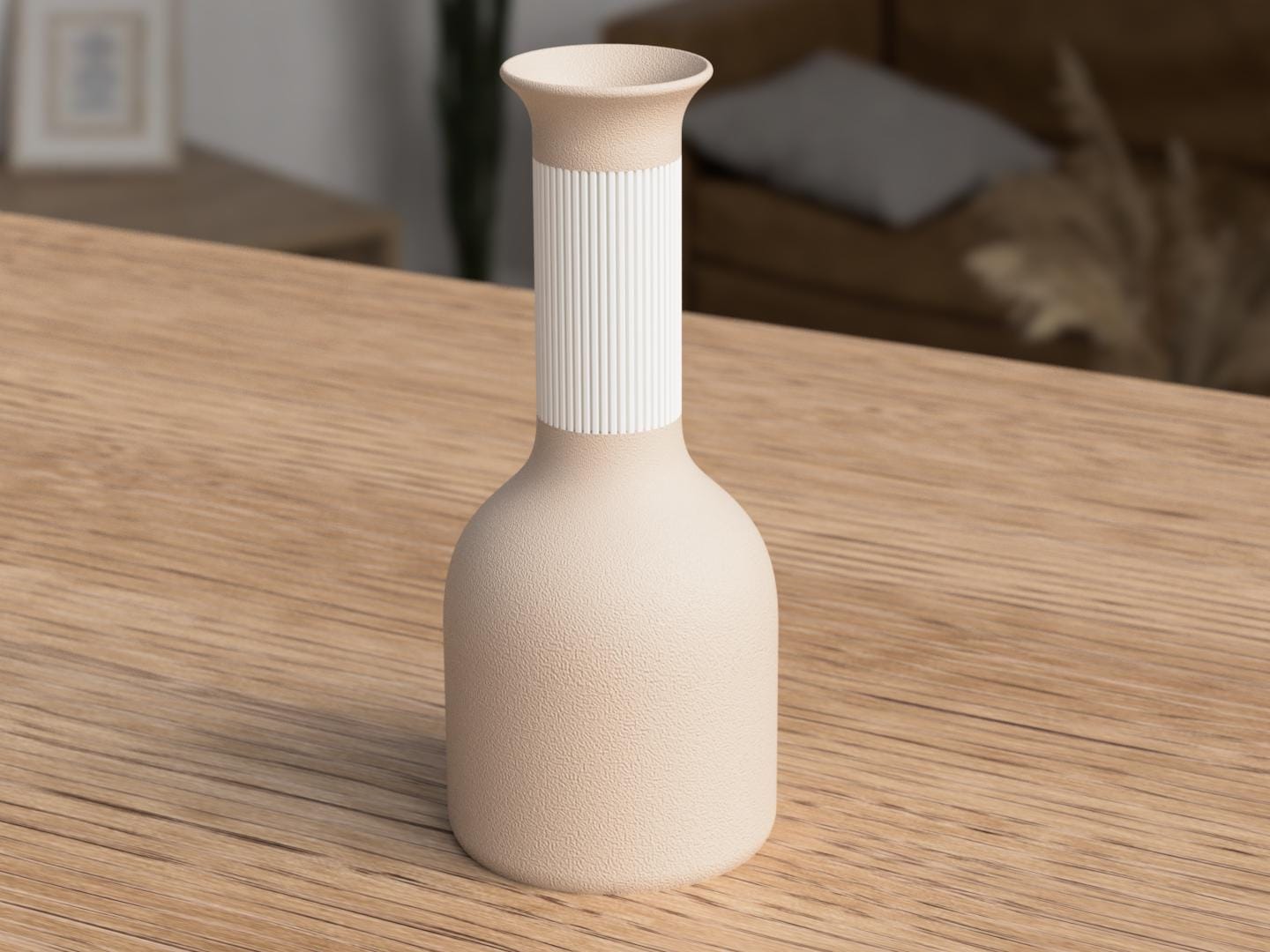 Two Tone Japandi Vase, Textured Ribbed 3D Printed Bud Vase, Minimalist Decor