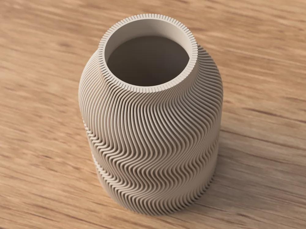 Ribbed Wave Vase, 3D Printed Sculptural Decor, Boho Shelf Styling (Dried Flowers)