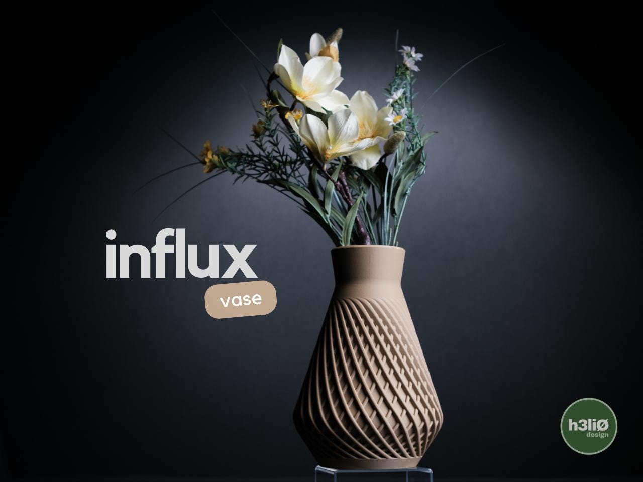 Influx Vase, 3D Printed Minimalist Vase, Sculptural Decor,  Large Neutral Home Accent