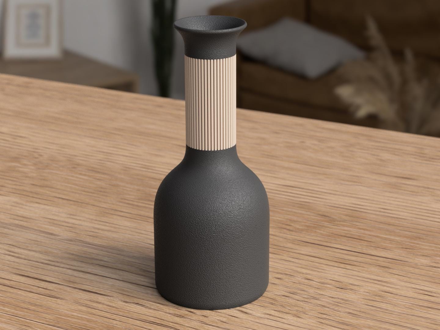 Two Tone Japandi Vase, Textured Ribbed 3D Printed Bud Vase, Minimalist Decor