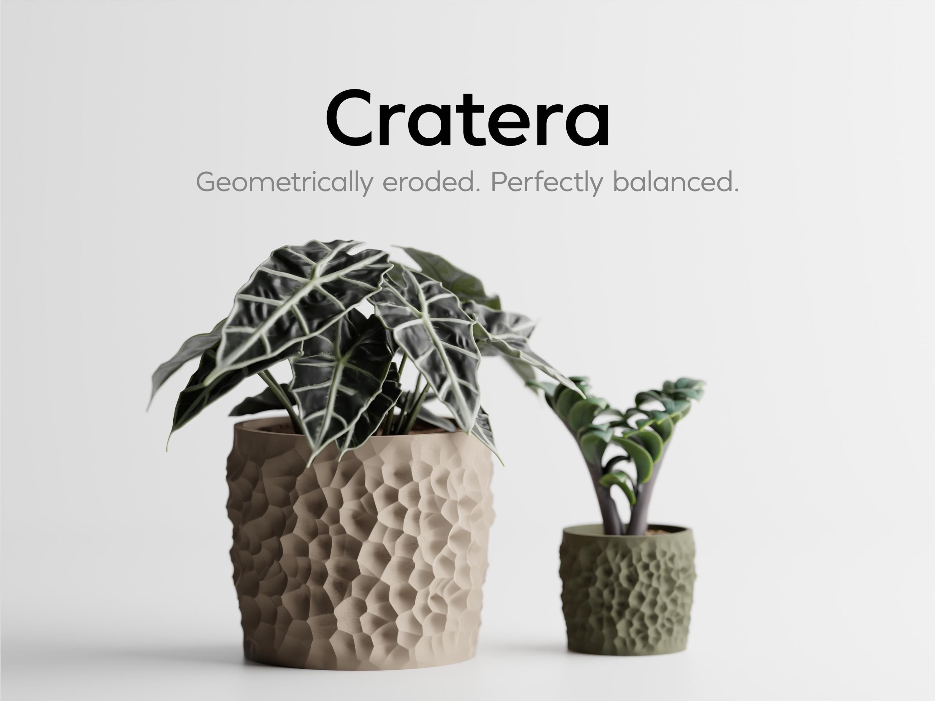 Cratera Textured Planter Pot, Stone Effect 3D Printed Plant Pot, Indoor Decorative Houseplant