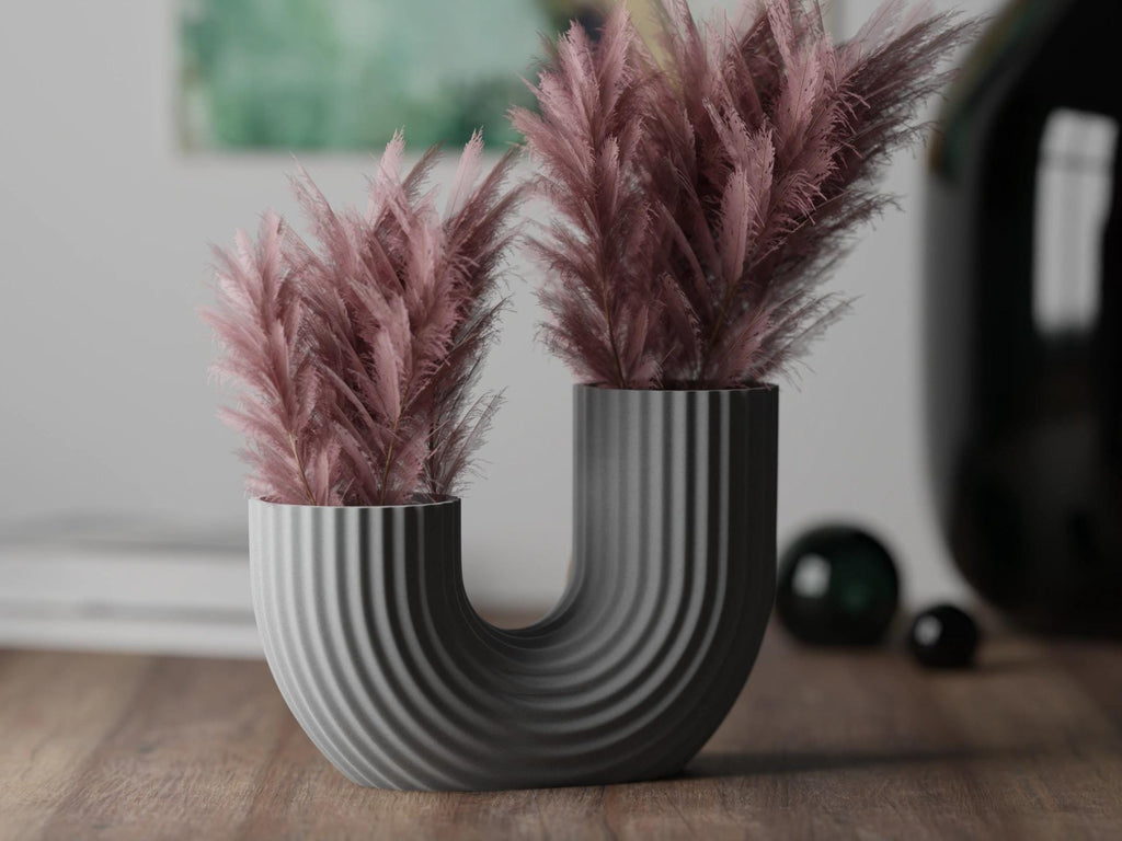 Modern U Shape Vase | Minimalist Ribbed Vase | Contemporary Home Decor