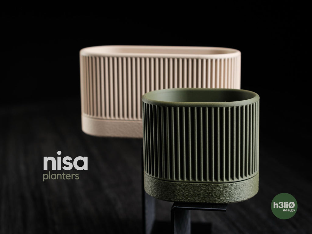 Nisa Japandi Planter | Modern Ribbed Oval Plant Pot  | Neutral Home Decor | 3D Printed Planter