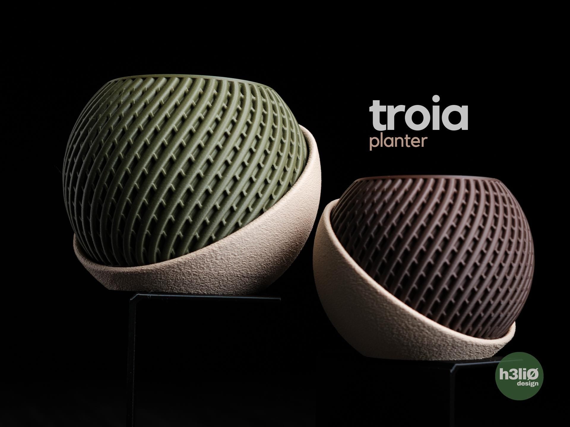 Troia Modern Minimalist Planter - Geometric 3D Printed Flower Pot, Unique Earthy Home Decor