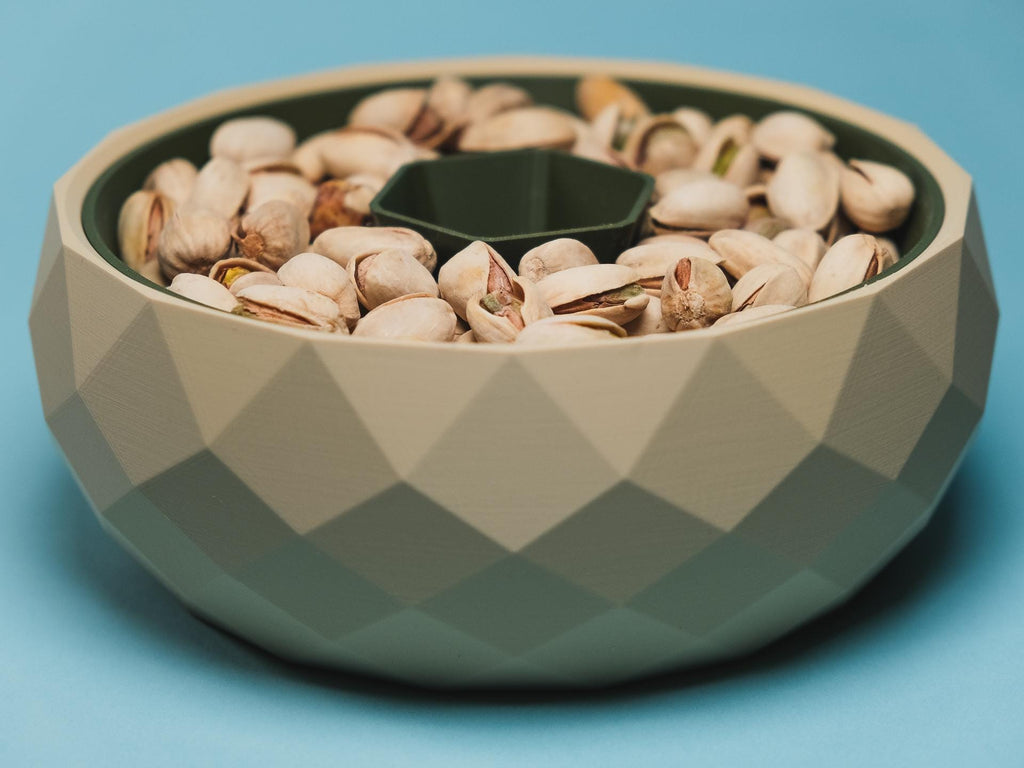 Pistachio Bowl with Shell Holder, Geometric Snack Organizer, 3D Printed, Home Decor