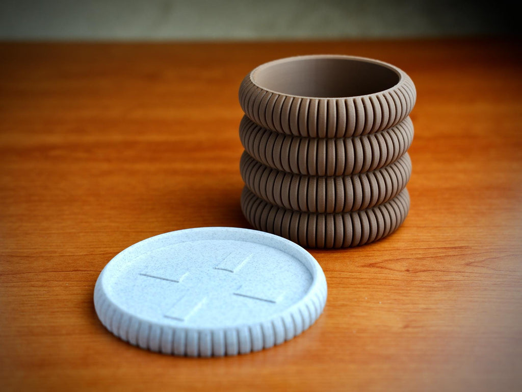 Ribbed Planter with Drainage Plate | 3D Printed Modern Minimalist Plant Pot | Small Succulent Planter