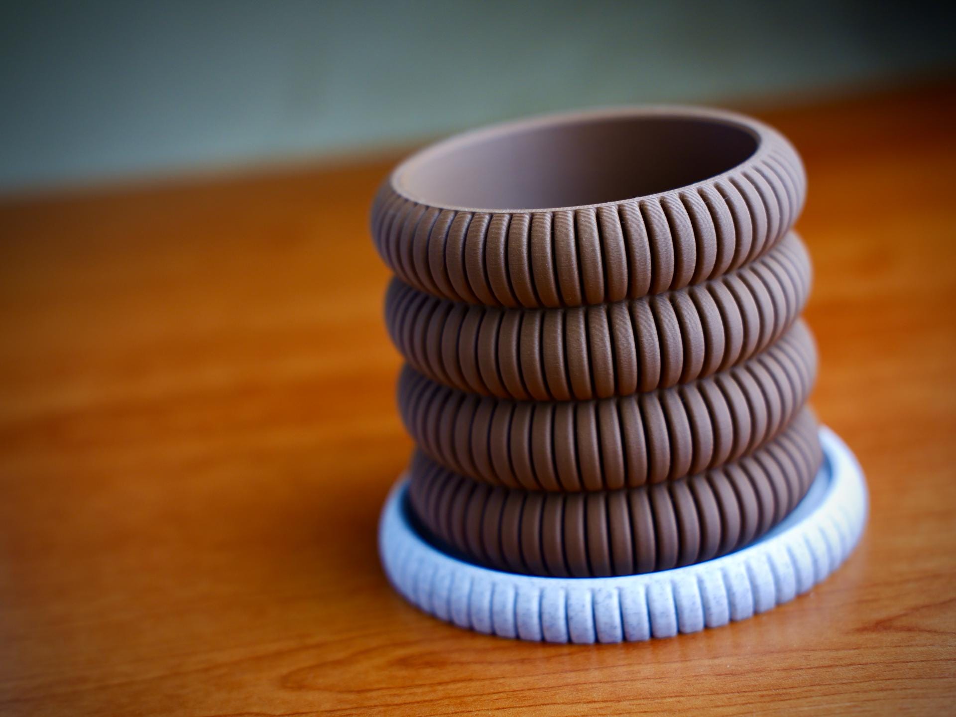 Ribbed Planter with Drainage Plate | 3D Printed Modern Minimalist Plant Pot | Small Succulent Planter