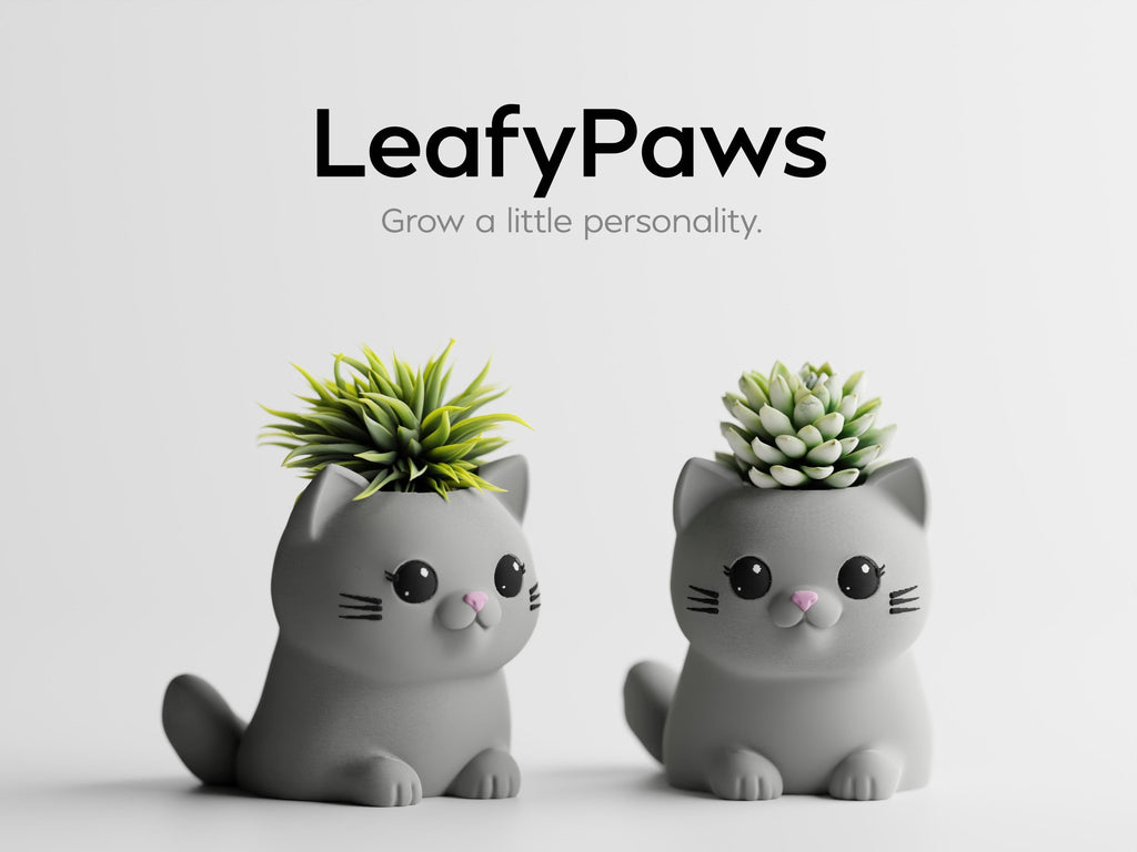 LeafyPaws Cat Planter — Succulent Pot | Desk Plant Holder | Gift for Cat Lover | 3D Printed Decor