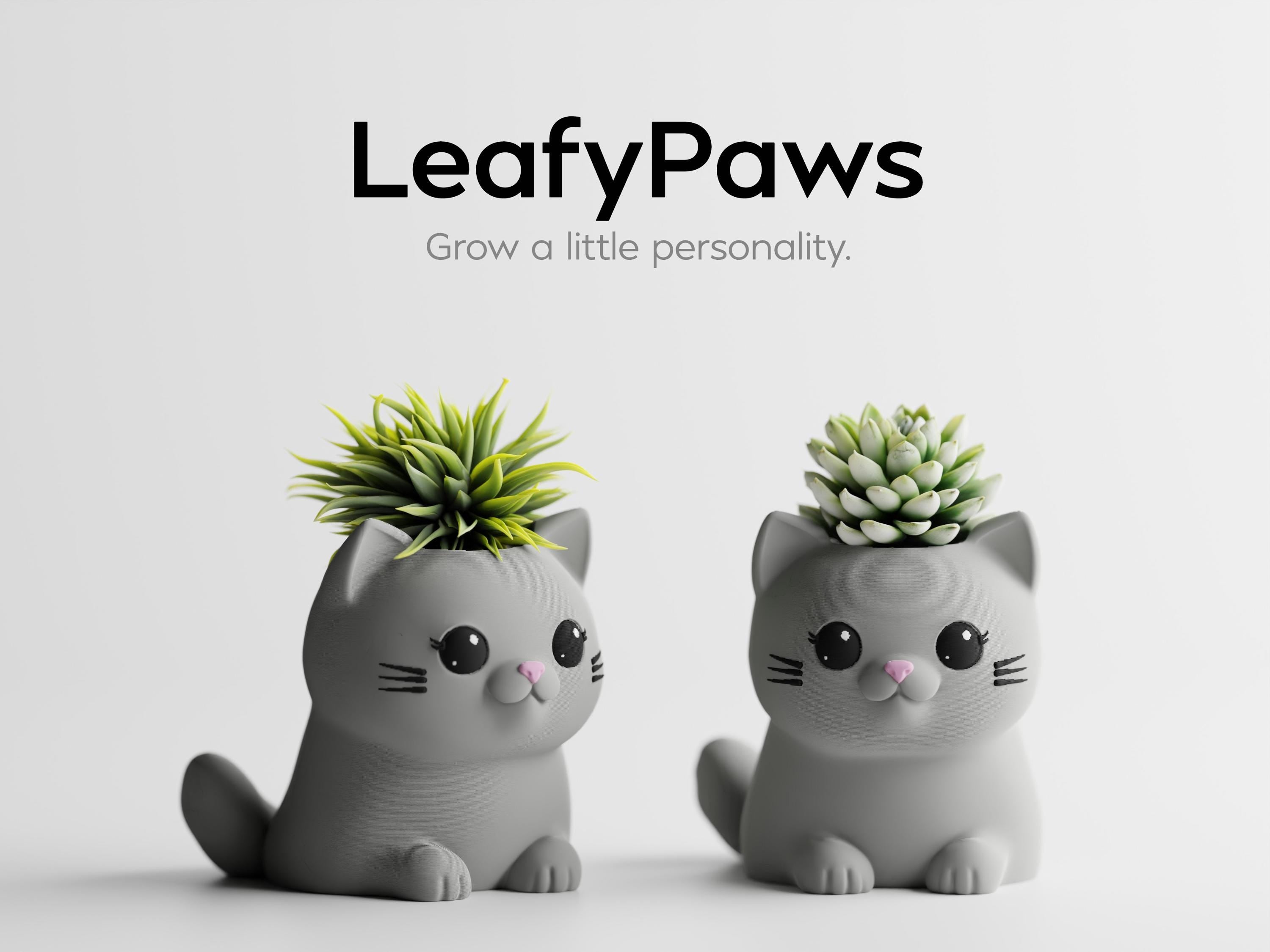 LeafyPaws Cat Planter — Succulent Pot | Desk Plant Holder | Gift for Cat Lover | 3D Printed Decor