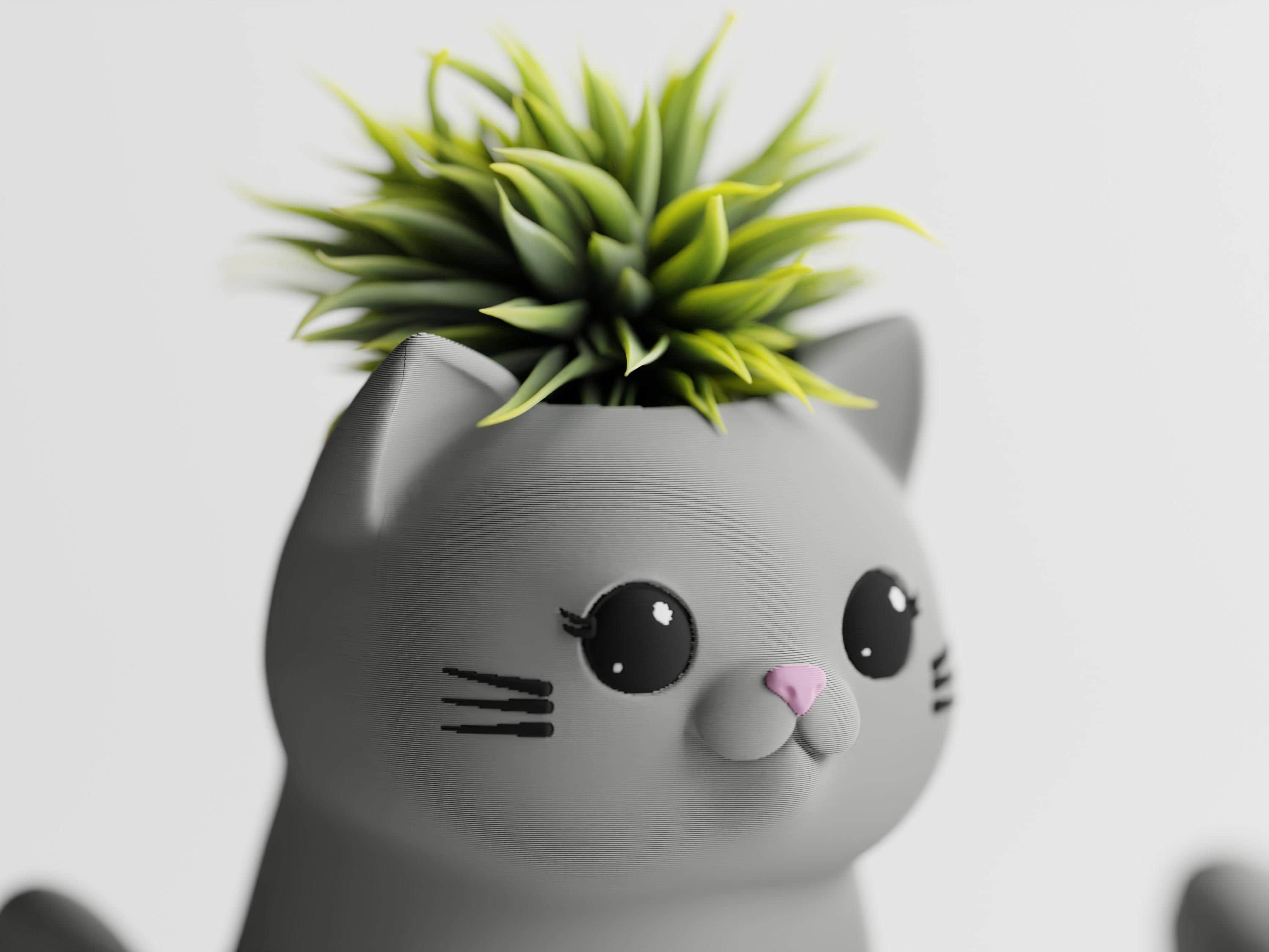LeafyPaws Cat Planter — Succulent Pot | Desk Plant Holder | Gift for Cat Lover | 3D Printed Decor